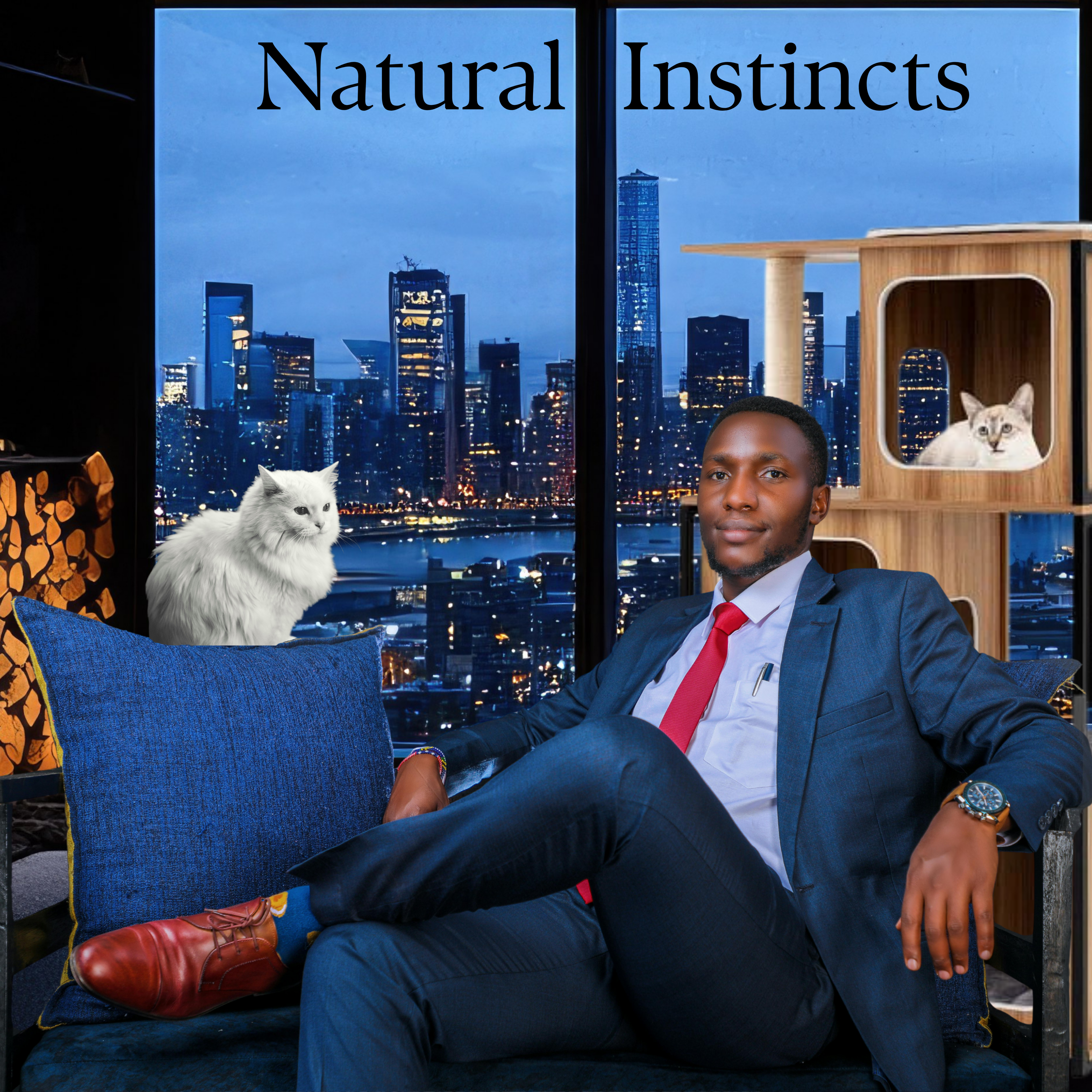 Modern Cat Tree Cat House with Metal Frame and Scratching Posts-Natural